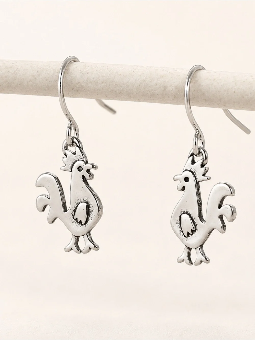 Silver Rooster Dangle Earrings - Women Jewelry